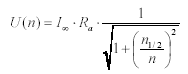 U(n) = I_\infty R_a \frac{1}{\sqrt{1+\left(\frac{n_{1/2}}{n}\right)}} 